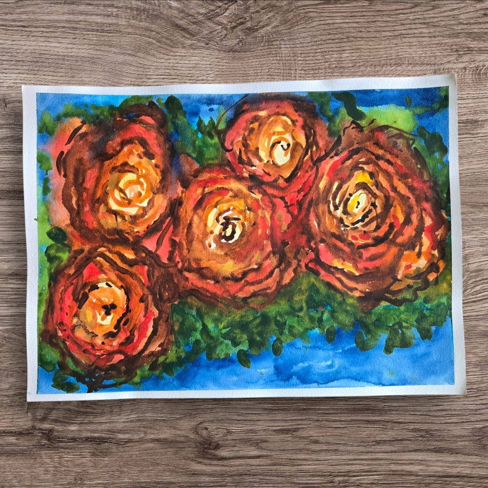 Original Rose Floral Watercolor Painting, 11x15